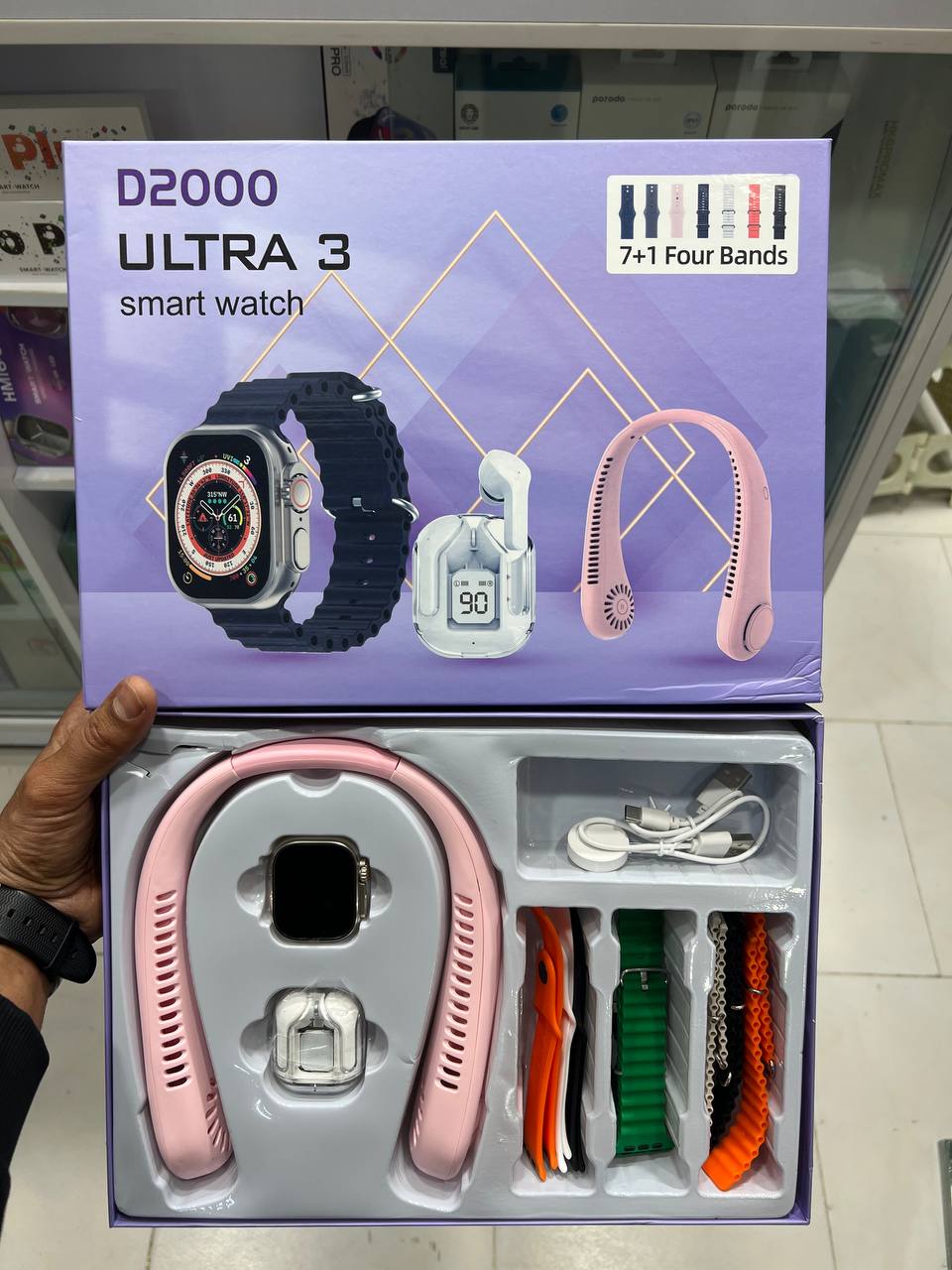 🌬️ D2000 ULTRA 3 Smart Watch &amp; Neck Fan Combo – Stay Cool &amp; Connected!