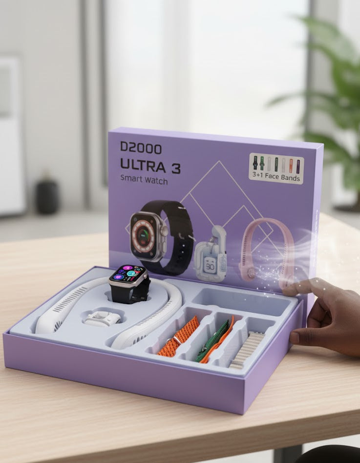🌬️ D2000 ULTRA 3 Smart Watch &amp; Neck Fan Combo – Stay Cool &amp; Connected!