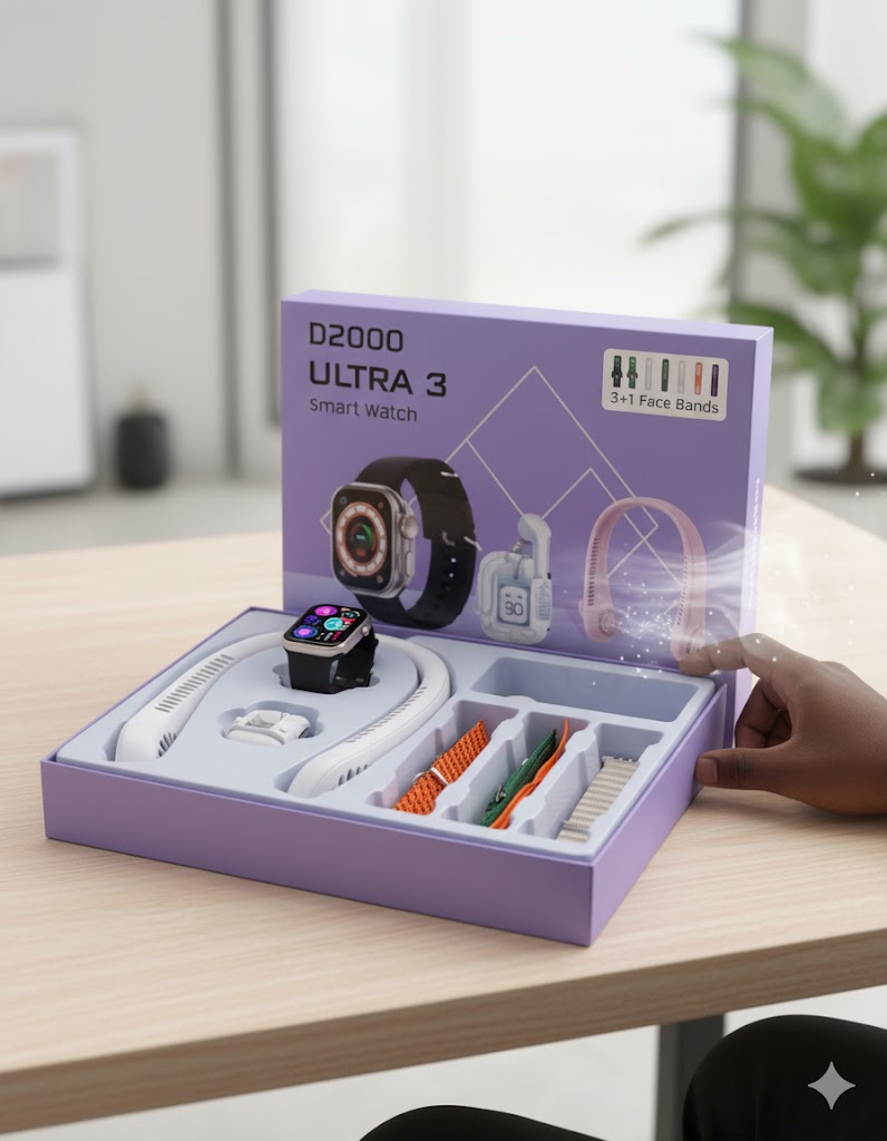 🌬️ D2000 ULTRA 3 Smart Watch &amp; Neck Fan Combo – Stay Cool &amp; Connected!
